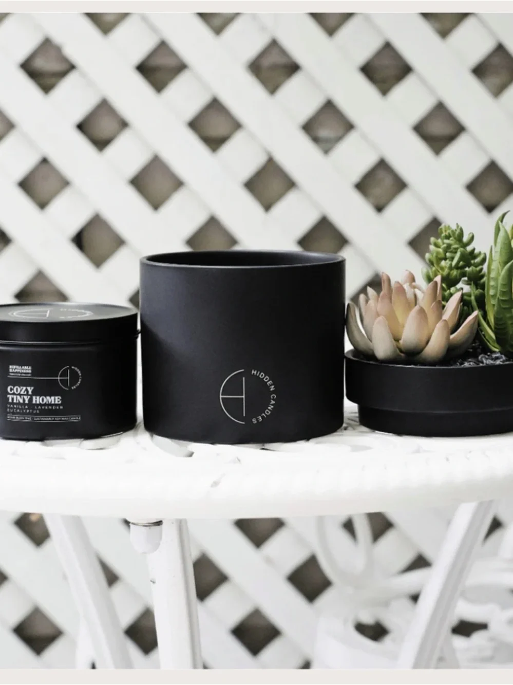 NEW Compact Storage Hidden Candle Beach Bungalow | Scented Candle Faux Succulent
